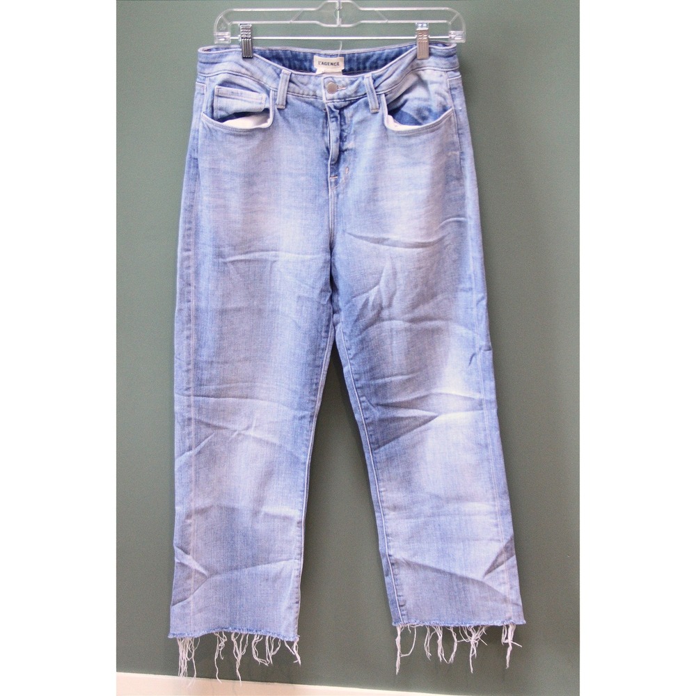 L'AGENCE Women's Size 29 Light Wash High Rise Wide Leg Frayed Hem Jeans